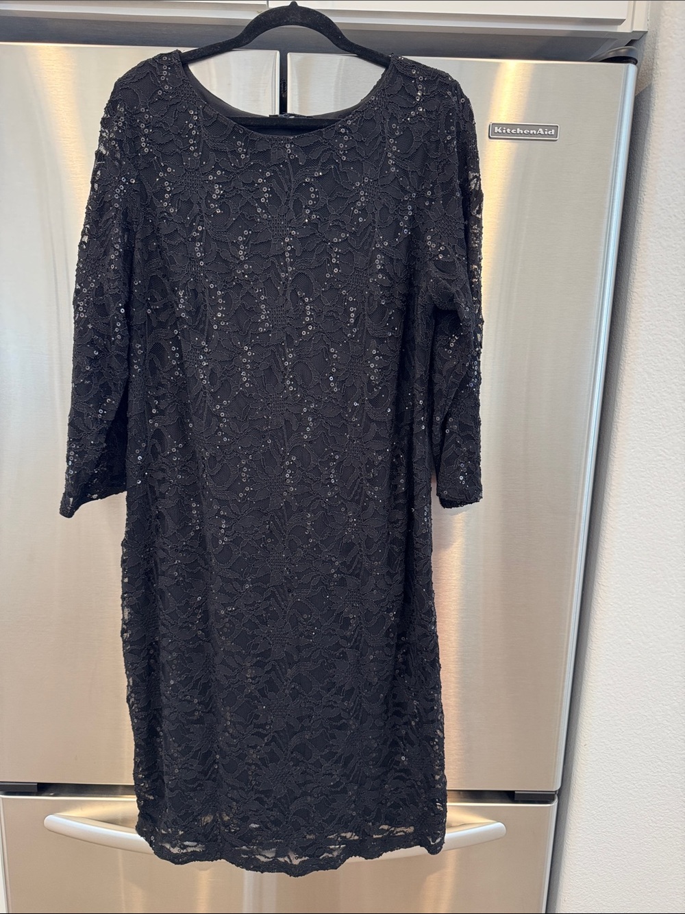 MARINA Black Lace Sequin Long Sleeve Dress